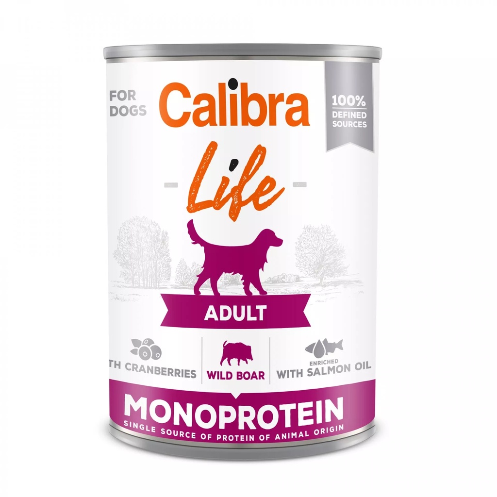 CALIBRA DOG LIFE LATA ADULTO JABALI CON ARANDANOS 400 GRS