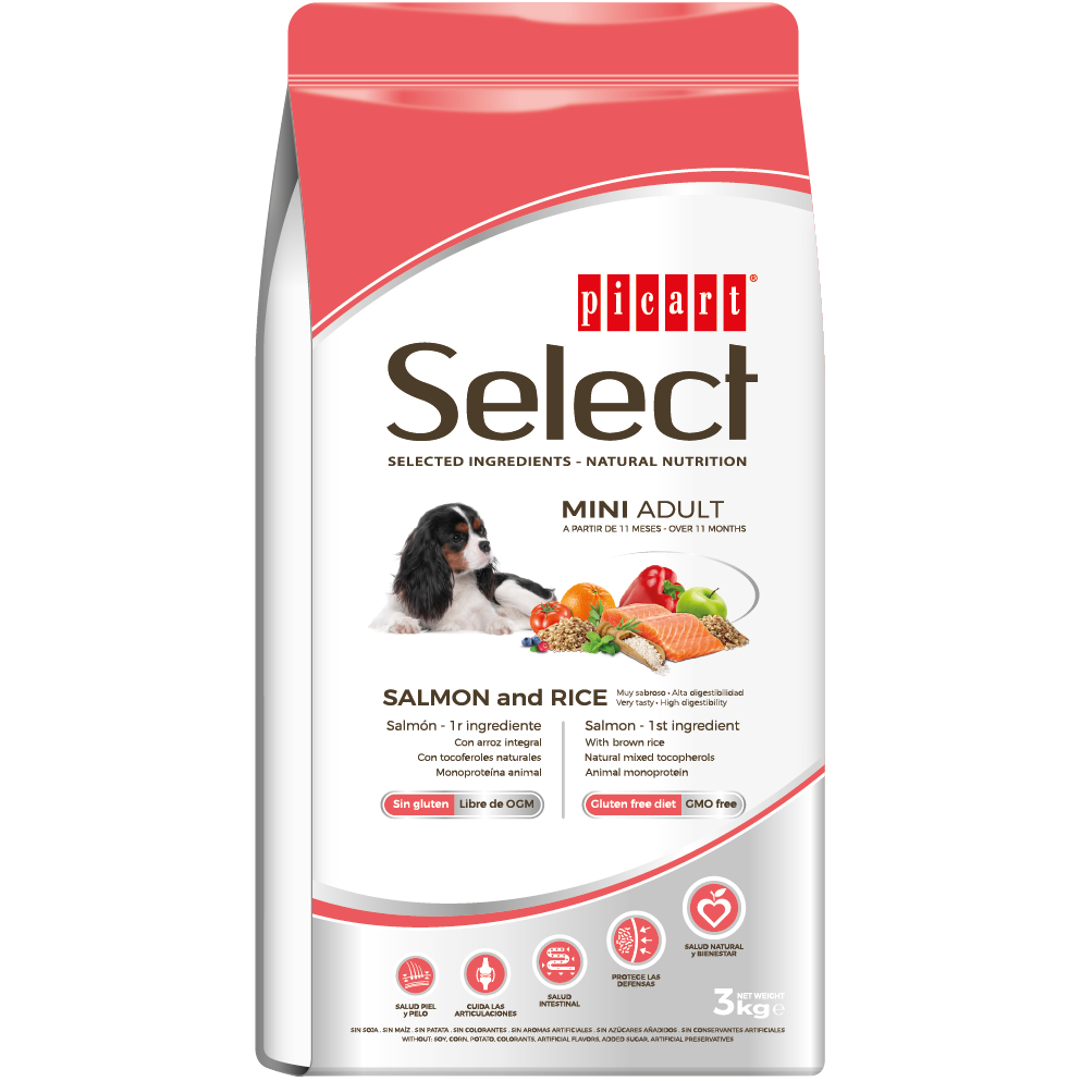 SELECT MINI ADULTO SALMON Y ARROZ 0,8 KILOS