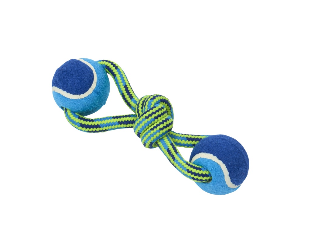JUGUETE DE CUERDA CON 2 PELOTAS TENIS 18 CMS