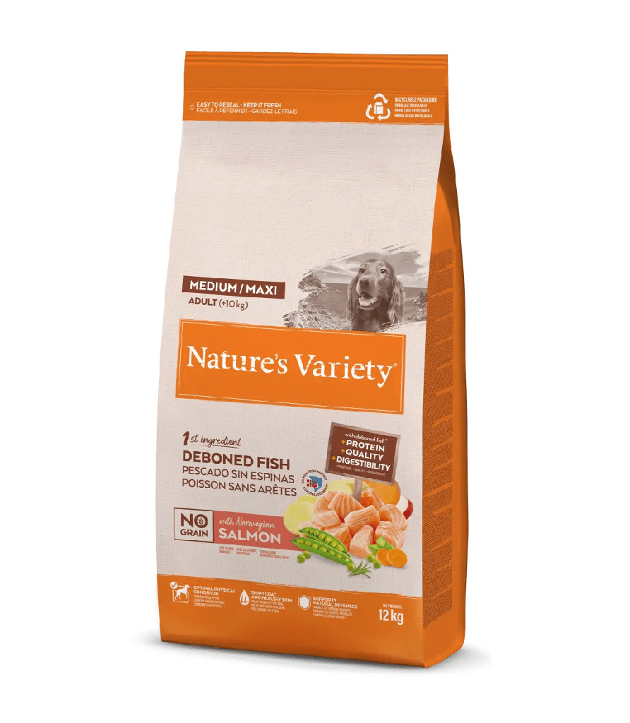 NATURE'S VARIETY MEDIUM ADULT SALMON SIN CEREALES 3 KGRS