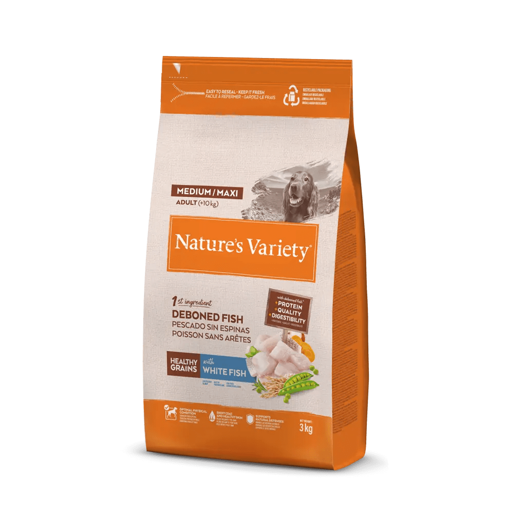 NATURE'S VARIETY MEDIUM ADULT PESCADO CON CEREALES 3 KGRS