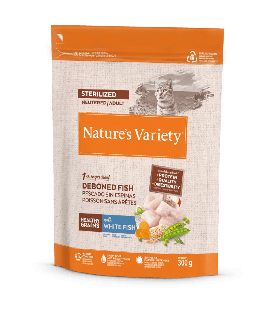 NATURE'S VARIETY GATO ADULTO ESTERILIZADO PESCADO CON CEREALES 0.3 KGRS