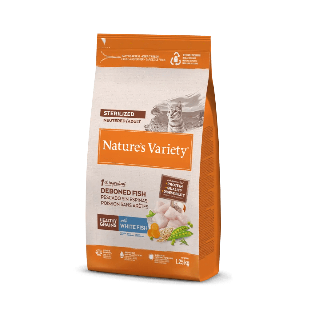 NATURE'S VARIETY GATO ADULTO ESTERILIZADO PESCADO CON CEREALES 1.25 KGRS 