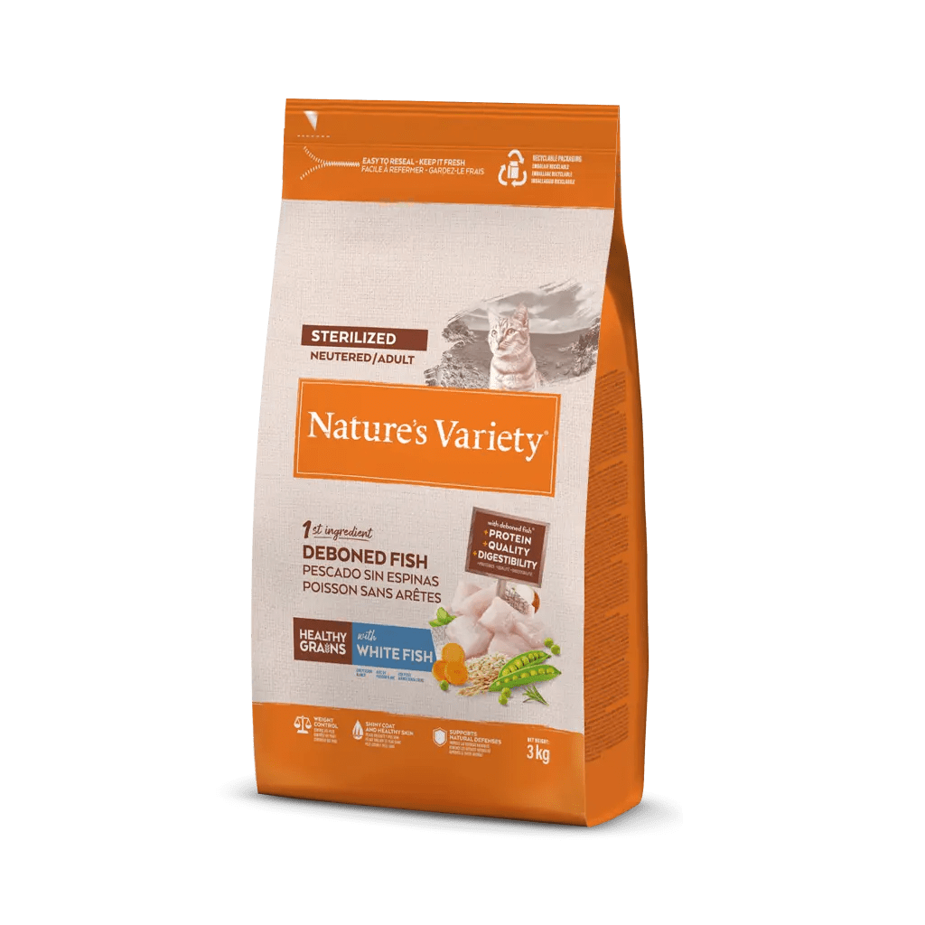 NATURE'S VARIETY GATO ADULTO ESTERILIZADO PESCADO CON CEREALES 3 KGRS