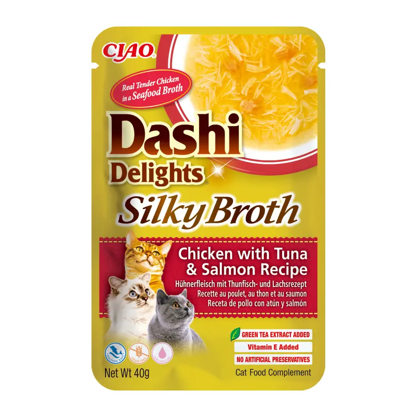 DASHI DELIGHT SILKY BROTH POLLO, ATUN Y SALMON 40 GRS