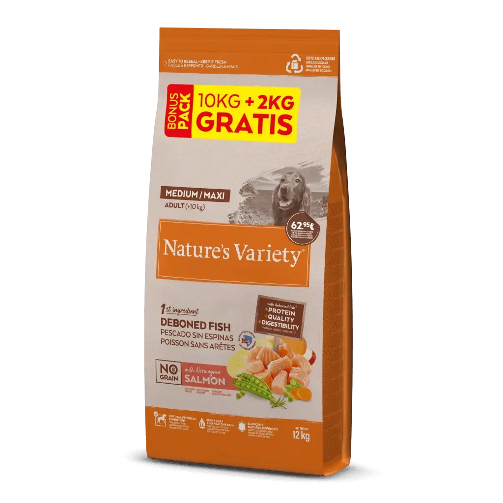 NATURE'S VARIETY MED/MAX SALMON SIN CEREALES 10+2 KGRS