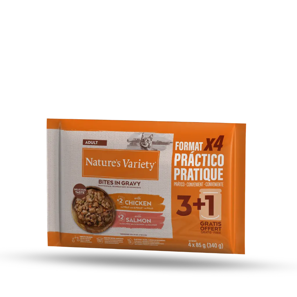 BOCADITOS EN SALSA MULTIPACK POLLO Y SALMÓN 