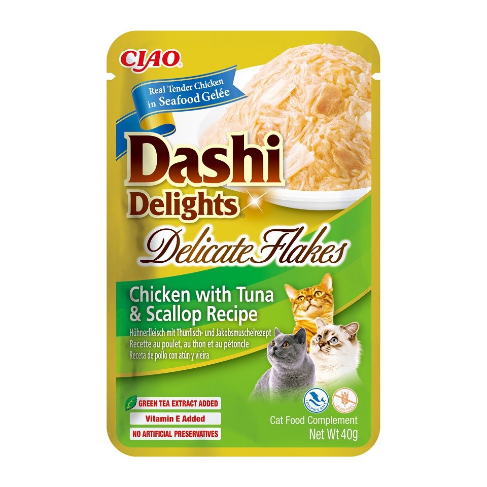 CHURU CAT DASHI DELIGHT DELICATE FLAKES POLLO, ATUN Y VIEIRA 40 GRS