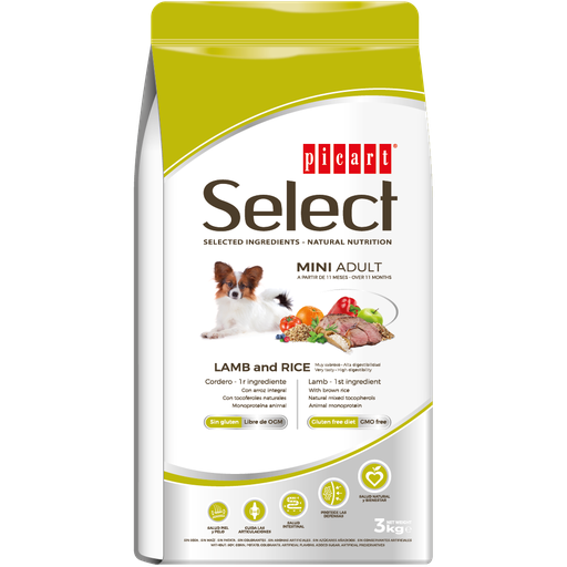 SELECT MINI ADULTO CORDERO Y ARROZ 3 KGRS