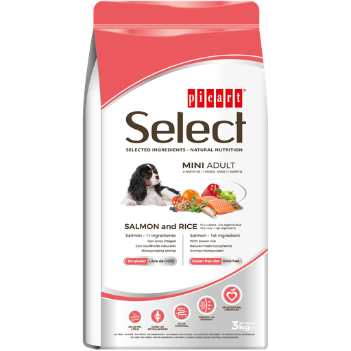 SELECT MINI ADULTO SALMON Y ARROZ 0,8 KILOS