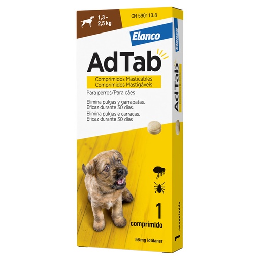 ADTAB PERRO 56 MG 1,3-2,5 KG MASTICABLE 1 CPD