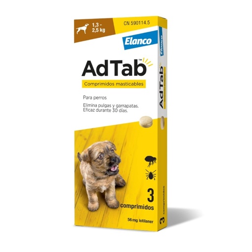ADTAB PERRO 56MG 1,3-2,5 KG MASTICABLE 3 CPD
